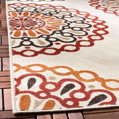 Veranda Creme and Red Geometric Indoor/Outdoor Rug