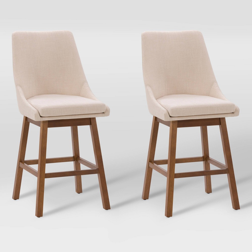 Photos - Chair CorLiving Set of 2 Boston Formed Back Fabric Barstools Beige  