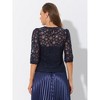 Allegra K Women's Vintage Round Neck Elbow Sleeve Semi Sheer Lace Blouse - 4 of 4
