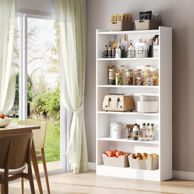 White 72" Tall 6-Tier Wood Bookcase