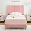 Twin Upholstered Bed Frame with Contoured Headboard - Loop Pile Platform Bed, Wood Slatted Support, No Spring Mattress (Beige/Gray/Pink) - 2 of 4