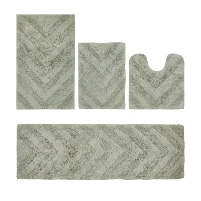 Hugo 4-Piece Bath Rug Set 100% Premium Cotton Tufted Chevron Pattern Bathmats for Bathroom, Super Soft Absorbent Machine Washable