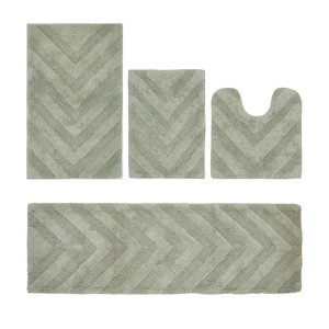 Hugo 4-Piece Bath Rug Set 100% Premium Cotton Tufted Chevron Pattern Bathmats for Bathroom, Super Soft Absorbent Machine Washable - 1 of 4