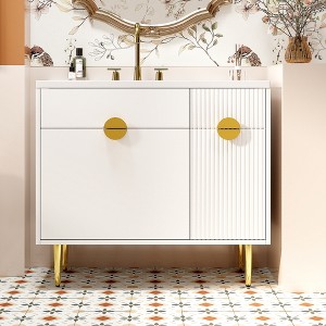 36" Modern White Bathroom Vanity with Resin Basin Sink, Storage Cabinet with Soft-Closing & Drop-Down Doors - ModernLuxe - 1 of 4