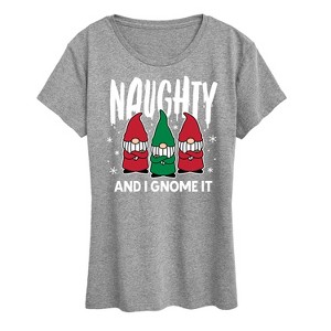 Women's - Instant Message - Naughty And I Gnome It Funny Christmas Short Sleeve Graphic T-Shirt - 1 of 4