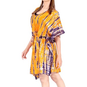 HAPPY BAY Women's House Daily Routine Evening Wear Holiday Casual Loungewear Oversize Caftan Knee Length Housecoat 2X-3X Orange, Tie Dye Design - 1 of 3