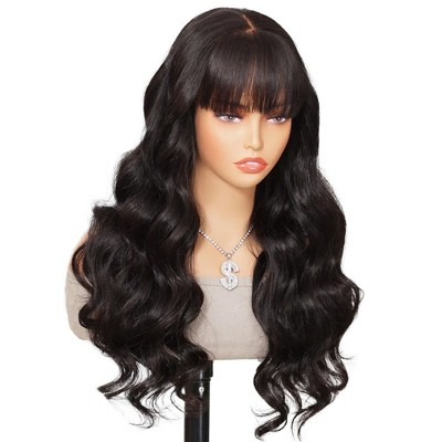 Jessie's Wig 24-26 Inch Body Wave Wig 13x5 Pre Cut Lace Black Color Wig With Bangs 1 Pcs/Pack