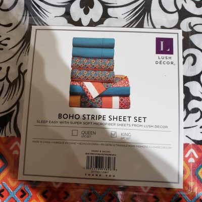 Boho Stripe Soft Sheet Set Turquoise/Tangerine 6Pc Queen in 2023