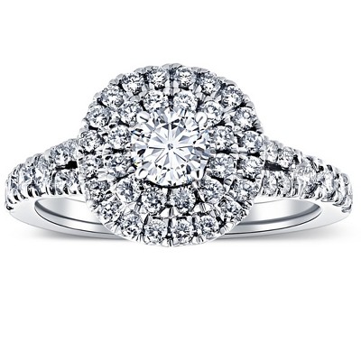 Pompeii3 1 Ct TW Diamond Cushion Halo Engagement Ring in White Gold - Size 8