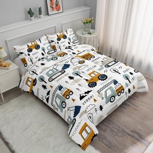 Boersma Cartoon Car Comforter Set Kids Construction Printed Bedding Set with 1 Comforter and 2 Pillowcases for Boys and Girls Bedroom All Season - 1 of 4