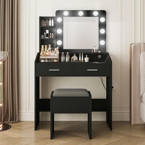 Acekool Vanity Desk with Mirror & Lights, Power Outlet, 3 Lighting Modes, 2 Drawers, Makeup Table for Bedroom - 1 of 4