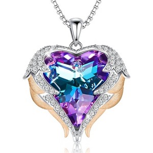 Angel Wings & Heart Necklace with Birthstone, Silver/Gold Tone Jewelry Gift for Women Rose Gold-02-Feb. Amethsy Purple Birthstone - 1 of 4