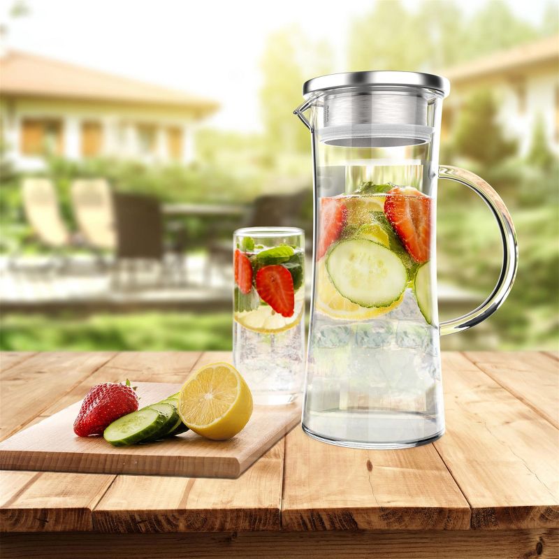 Hastings Home 50 oz. Glass Pitcher Carafe with Stainless Steel Filter Lid for Water, Coffee, Tea, Punch, Lemonade and More, 3 of 8
