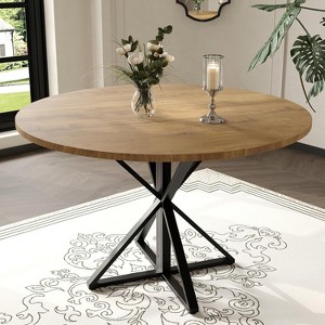 47 in Round Dining Table, Wooden Circle Dinner Table, Heavy Duty Metal Pedestal & 4 Parts of Tabletop, Round Pedestal Kitchen Tables(Table Only) - 1 of 4