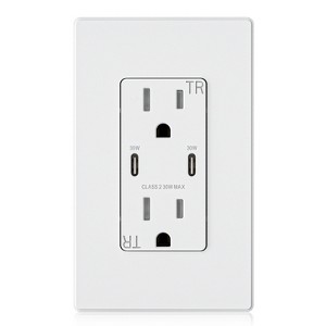 ELEGRP 30W USB Outlets Receptacles, 15 Amp Outlet with Dual USB C Ports for Support Fast Charge Protocols,w/Wall Plate, UL Listed,White,1 Pack - 1 of 1