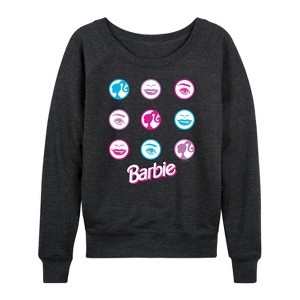 Women's - Barbie - Iconic Features of Barbie Lightweight French Terry Wide Neck Long Sleeve Shirt - 1 of 4
