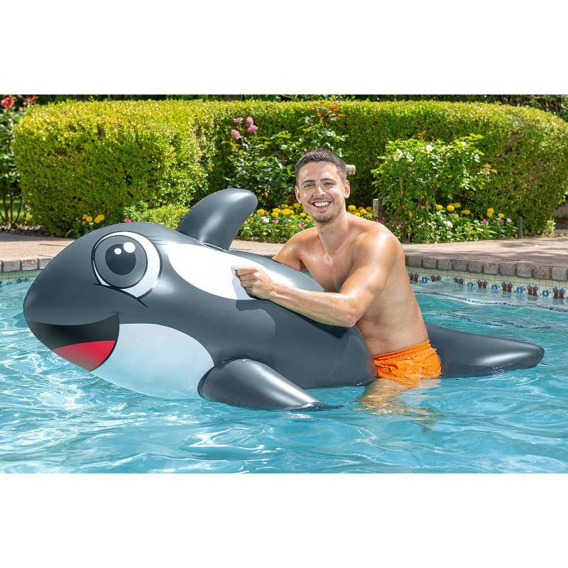 Poolmaster Jumbo Whale Rider Inflatable Swimming Pool Float - Gray/White/Red, 3 of 11