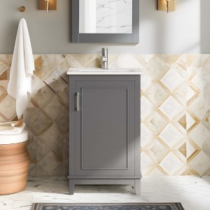 NicBex 20" Bathroom Vanity with Sink, Bathroom Cabinet Storage, 1 Soft Closing Cabinet Doors with Double Shelves for Bathroom, Gray - 1 of 4