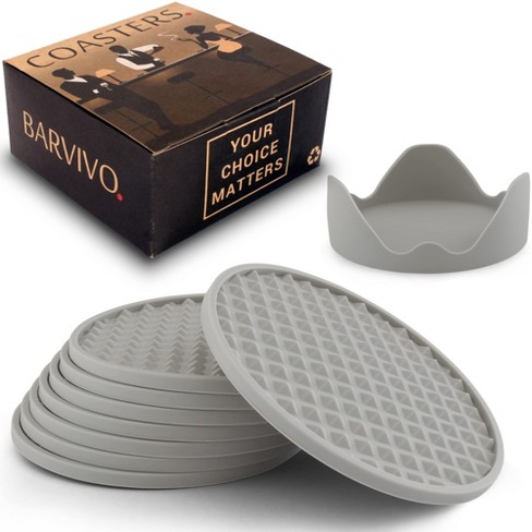 Barvivo Silicone Coasters for Drinks with diamond beveled Anti Slip design  Sets and Holder, 8 Pack, Gray