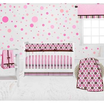 Bacati - Mod Dots Stripes Pink Fuschia Beige Chocolate 6 pc Crib Bedding Set with Long Rail Guard Cover