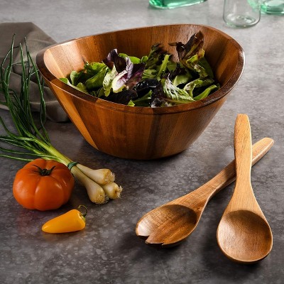 Sherwood Acacia Wood Salad Bowl with Serving Utensils, 10.25"