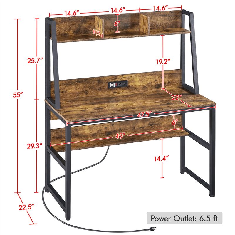 Yaheetech 47.5-inch Laptop Computer Desk with Power Outlet and Elevated Bookshelf, 3 of 10