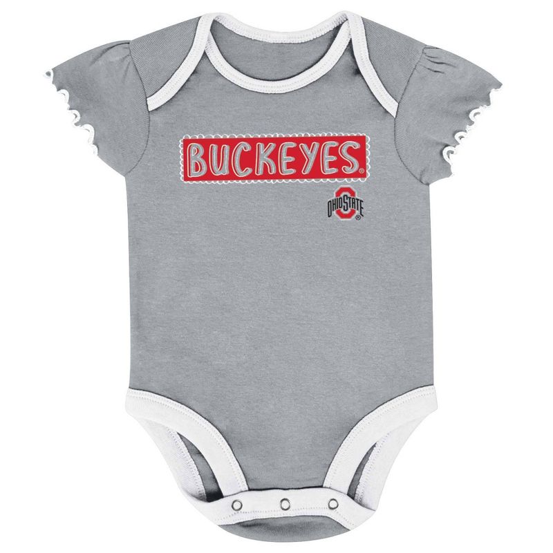NCAA Ohio State Buckeyes Infant Girls&#39; 3pk Bodysuit Set, 4 of 5