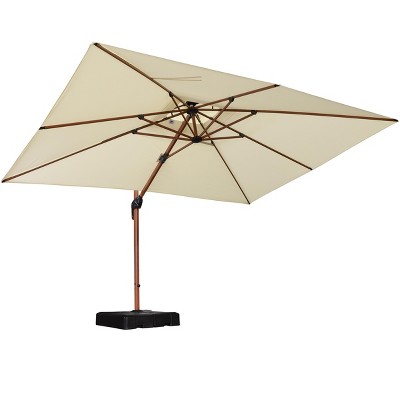 PURPLE LEAF Double Top Rectangle Patio Umbrella with Base Deluxe Wood Pattern Offset Hanging Umbrella for Pool Garden