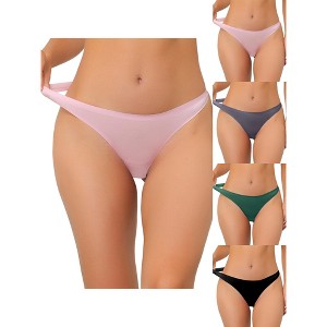 Allegra K Women's Unlined Satin Invisible Bikini 5 Packs Soft No-Show Thongs - 1 of 4