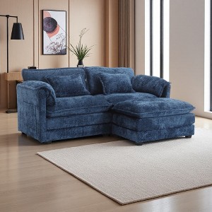 76.77" Chenille Double L-Shaped Sectional Sofa with Removable Armrests & Footstool - 1 of 4