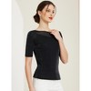 Allegra K Women's Glitter Stretchy Boat Neck Half Sleeve Mesh Casual Elegant Tops - 4 of 4