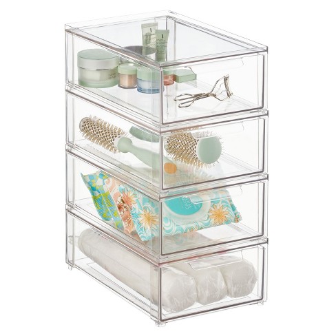 Mdesign Clarity Plastic Stacking Closet Storage Organizer Bin With Drawer,  Clear - 12 X 16 X 6, 4 Pack : Target