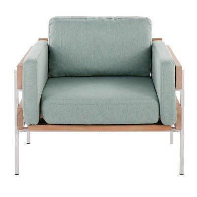 Light Green Fabric and Natural Wood Metal Accent Chair