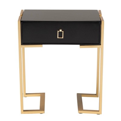 Luna Wood and Metal End Table Black/Gold - Baxton Studio: Chic Storage, Geometric Pull, Assembly Required
