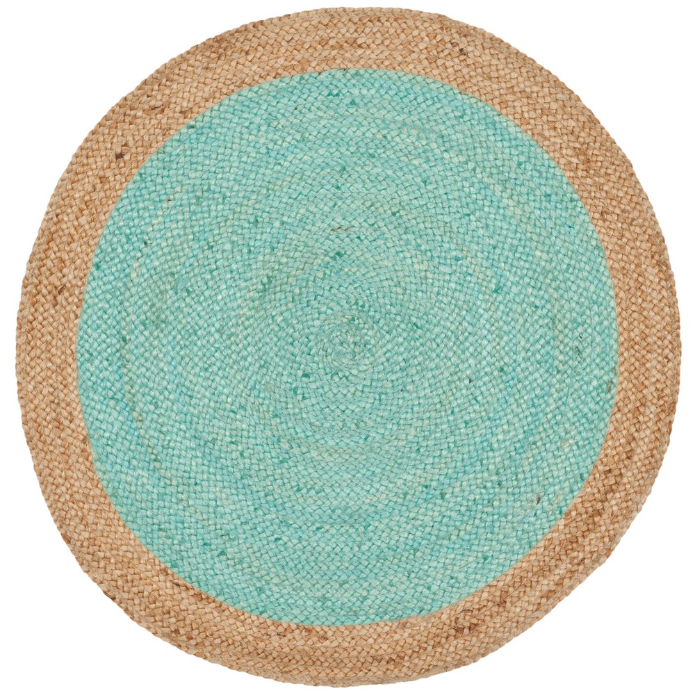 Aqua/Natural Solid Woven Round Accent Rug 3'