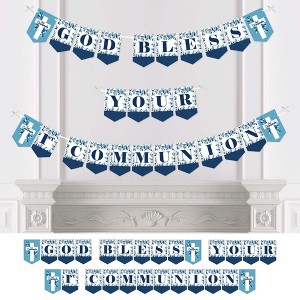 Big Dot of Happiness First Communion Blue Elegant Cross - Boy Religious Party Bunting Banner - Party Decorations - God Bless Your 1st Communion - 1 of 4