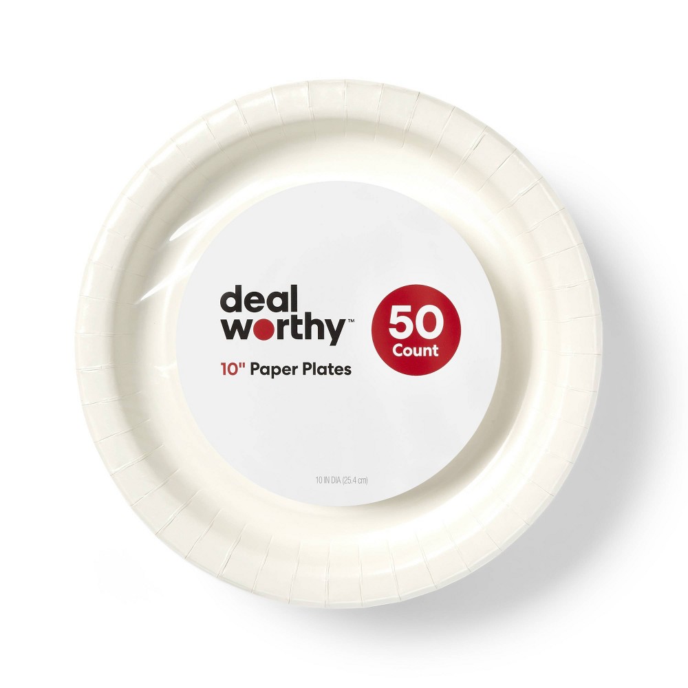 Photos - Other tableware White Disposable Paper Plates 10" - 50ct - Dealworthy™