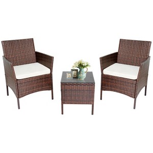 BestMassage 3-Piece Outdoor Wicker Patio Furniture Set with 2 Chairs & Cushions Coffee Table, Khaki - 1 of 4