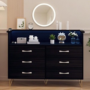 WhizMax 49.1''  Wooden Dressers， TV Stand with Charging Station & LED Light, Modern Chest of Drawers, Storage Cabinet With 6 Drawers - 1 of 4