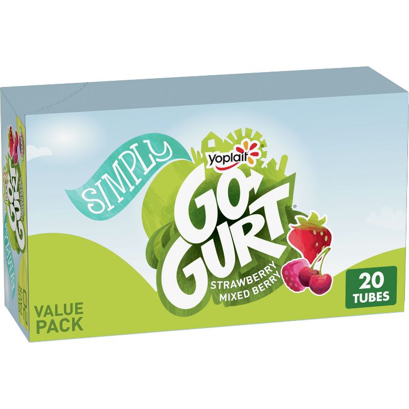 Yoplait Simply Go-Gurt Mixed Berry/Strawberry Fat Free Kids&#39; Yogurt - 40oz/20ct, 1 of 13