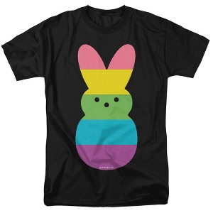 Rainbow Striped Easter Bunny Peep Adult T-Shirt Black - 1 of 4