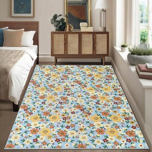 Acekool Washable Rug, Farmhouse Floral Design, Non-Slip, Low Pile, Soft & Foldable for Living Room, Bedroom - 1 of 4