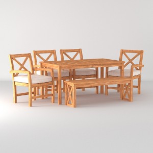 6pc Acacia Wood X Design Outdoor Patio Dining Set: Umbrella Slot, Weather-Resistant - Saracina Home - 1 of 4