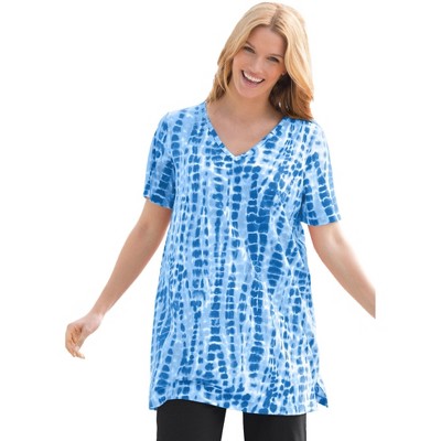 Woman Within Plus Size V-Neck Tie-Dye Tunic
