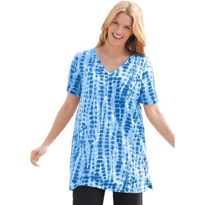 Woman Within Plus Size V-Neck Tie-Dye Tunic - 1 of 4