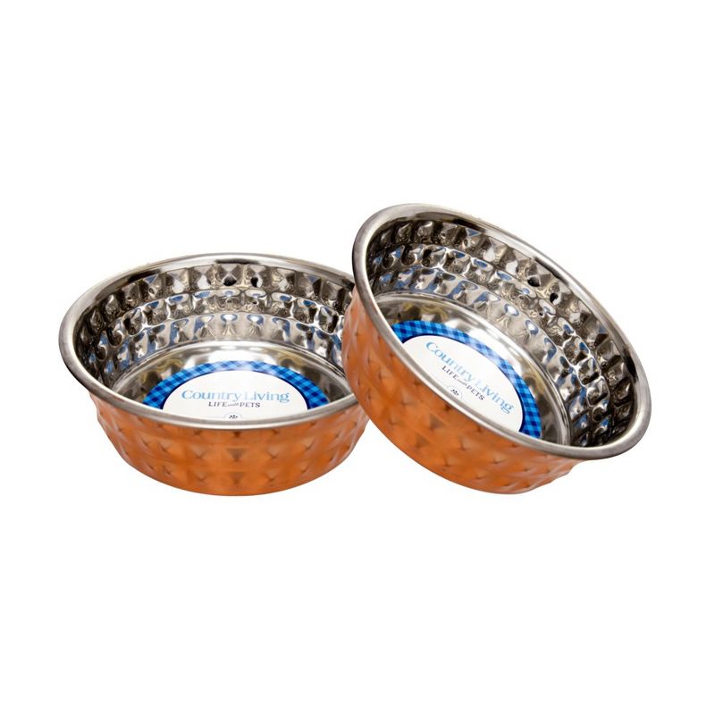 Country Living Set of 2 Hammered Stainless Steel Eco Dog Bowls - Durable & Stylish, Eco-Friendly Feeding Solution for Pets, Ideal for Medium to Large Sized Dogs, 1 of 17