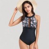 Anna-Kaci Swim Women's Halter Neck One Piece Swimsuit with Keyhole Front Detail and Floral Patterned Bodice - 2 of 4