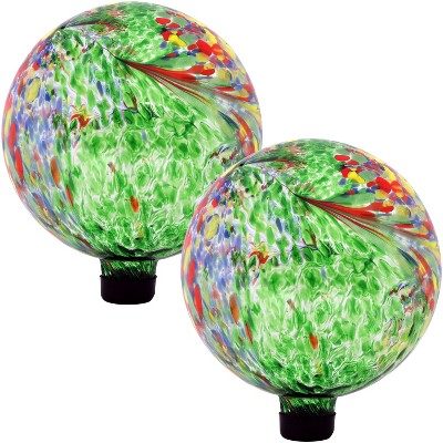 Sunnydaze Indoor/Outdoor Artistic Glass Gazing Ball Globe for Lawn, Patio or Indoors - 10" Diameter - Green - 2-Pack