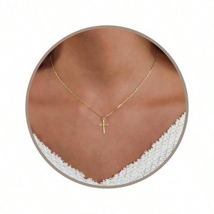 Gold Cross Necklace, 16 - 18 Inch Gold Chain, Women's Simple Cross Pendant, Faith Gift for Her - 1 of 4