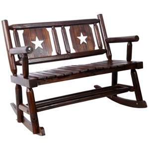 MOEPISY Outdoor Wood Rocking Bench Carbonized Double Rocking Chair For 2 Persons With Wide Curved Seat - 1 of 4